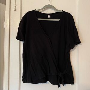 Old Navy Black Cotton Wrap Top Short Sleeve Size XL